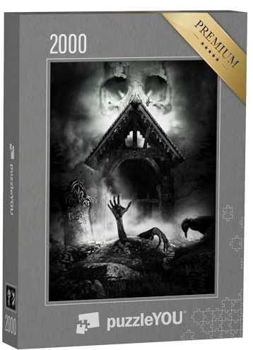 puzzleYOU: Puzzle 2000 Teile „Illustration: Gothic-Szene mit Grabstein und auferstehendem Zombie“ – aus der Puzzle-Kollektion Gothik