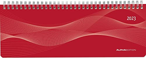Tisch-Querkalender PP-Cover rot 2023 - Büro-Planer 29,7x10,5 cm - Tisch-Kalender - 1 Woche 2 Seiten - Ringbindung - Alpha Edition