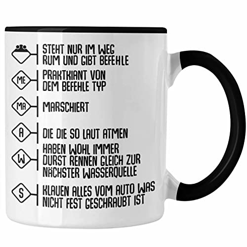 Trendation - Feuerwehr Tasse Geschenke Zubehör Lustig Einsatz Geburtstag Spruch Mann Praktikant (Schwarz)