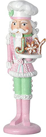 One Holiday Way Nussknacker-Bäckerfigur mit Lebkuchenfreude, 29,1 cm, rosa und grün, pastellfarben, für Küche, Backen, Tischdekoration, Weihnachten, Party, Süßigkeiten, Heimdekoration, Figur