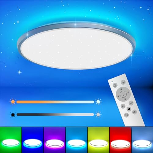 YIKANWEN Led Deckenlampe, 24W 3200LM Led Flach Deckenleuchte Dimmbar RGB Hintergrundbeleuchtung mit Fernbedienung