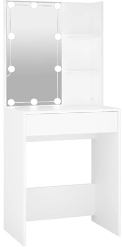 vidaXL Schminktisch mit LED Stauraum Frisiertisch Kommode Frisierkommode Kosmetiktisch Spiegel Beleuchtung Schlafzimmer Weiß 60x40x140cm