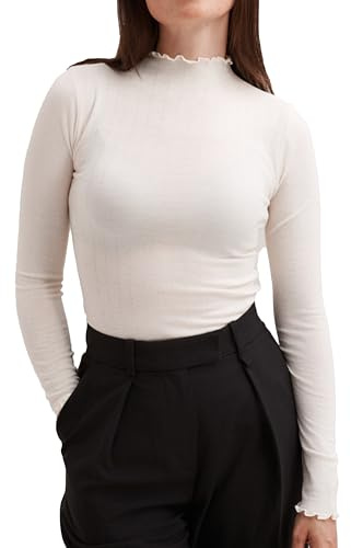 Dilling Damen Pointelle Shirt mit Stehkragen aus Merinowolle/Seide