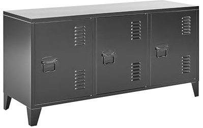 Beliani Buffet Industriel Moderne Acier 3 Portes Étagères Réglables Noir Cardiff