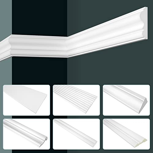 Grand Decor, modanature in stucco da parete piatte, moderne, in poliuretano espanso rigido, bianco, 2 m, listelli da parete lisci da incollare (CR801)