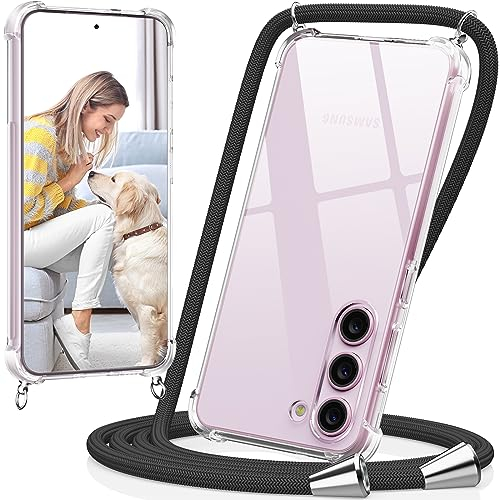caslord Handykette Handyhülle mit Band für Samsung Galaxy S23 Plus, Handyband zum Umhängen Handy Umhängeband TPU Handyhülle mit Kette für Galaxy S23 Plus-Schwarz
