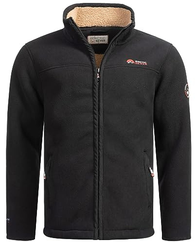 Arctic Seven Herren Fleece Jacke mit Teddyfell Futter Fleecejacke Wanderjacke AS325 [AS-325-Schwarz-Gr.S]
