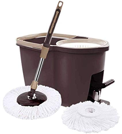 Fregona, Fregona de Lavado a Mano Libre para el hogar Dispositivo de presión de la Mano Diseño de absorción de Impacto de Resorte Fregona giratoria Enviar 2 Cabezales de Microfibra Pedal