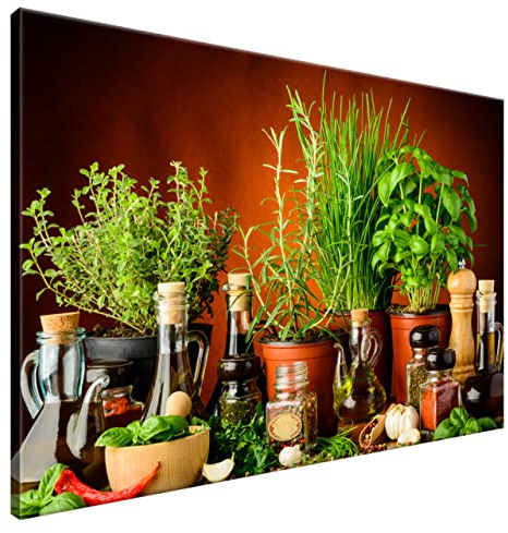 Estika Leinwand bilder - Olivenöl mit frischen Kräutern - 120x80 cm, 1 teilige kunstdruck - Wandbilder wohnzimmer, schlafzimmer, Moderne wanddeko, Bild auf leinwand - Küche bilder - 2054A_1B