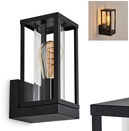 Außenwandleuchte Palanga, Außenleuchte aus Metall/Glas in Schwarz/Klar, Wandlampe aufrecht für Terrasse/Hof/Eingangsbereich, 1 x E27, Wandleuchte mit tollem Lichteffekt, ohne Leuchtmittel