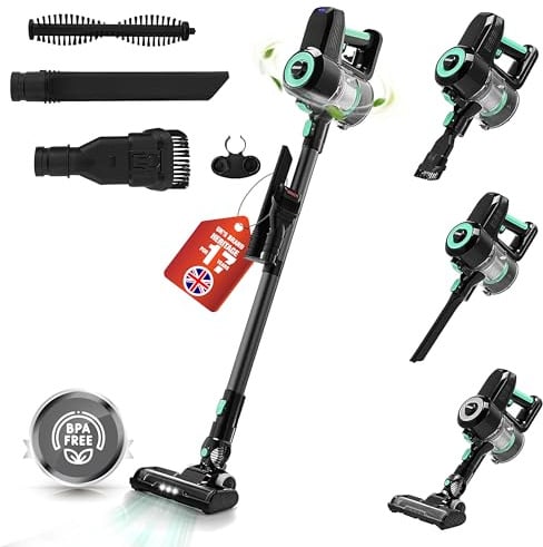 Linsar - Akku Staubsauger - Beutellos - 36 Min Laufzeit - Kabellos und inkl. Wandhalterung - Mit Breiter LED-Elektrobürste, HEPA-Filter und Bürstenlosem Motor - Für alle Bodenarten (Groß)