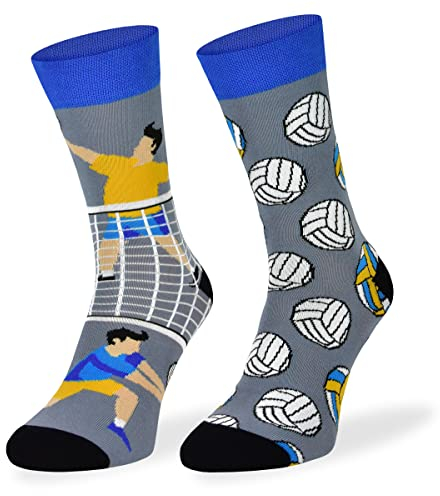 SKIETY Ungleiche Bunte Lustige Socken - Verrückte Ausgefallene Socken für Erwachsene - 70% Baumwolle - für Männer - Volleyball - 43-46