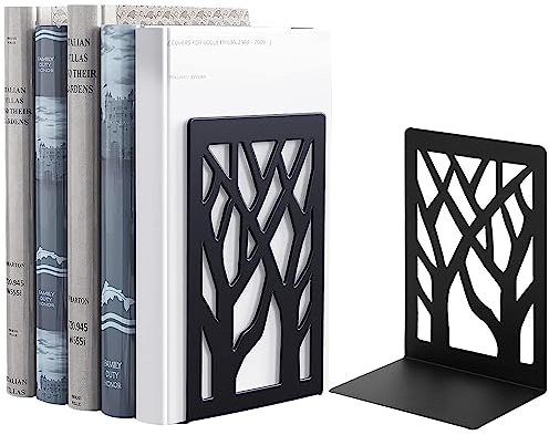 Serre Livres Métal Cale Livre-Noir Séparateurs de Livres Anti Rayures pour Bureau, Maison, Écoles CD, Librairie et Bibliothèque 1 Paire (Noir Brindille)