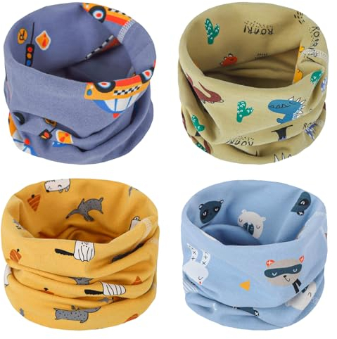 ZYUPHY 4 Pcs Tour de Cou Enfant Écharpe Cache-cou Enfants Chaud Coton Printemps Automne Hiver Écharpe Bébé Boucle Cache cou Foulards Bébé Garçons et Filles