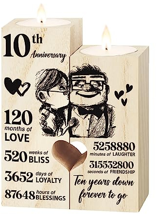 10th Anniversary Wedding Gifts for Wife, Couples Gift Candlestick,10th Wedding Anniversary Birthday Gifts for Wife from Husband, Present for Girlfriend,Ten Years for Her