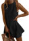 Women Sleeveless Tank Dress Linen Solid Halter Scallop Casual Mini Dress Back Zipper Summer Beach Dress Sundress (A-Black, M)