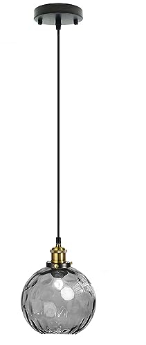 LFsem Klein Pendelleuchte mit 15cm Buntem Wirbelndem Glaskugel-Lampenschirm, Industrielle Vintage E27 Hängelampe für Küche, Esszimmer, Schlafzimmer und Wohnzimmer (Grau)