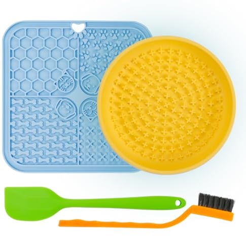 Lick Mat, Lick Bowl, Spatula and Cleaning Brush for Dogs and Cats, for Boredom and Anxiety Reducer. Lick Mat, Lick Bowl for all pets.