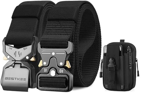 BESTKEE 2er Herren Taktischer Gürtel 1,5-Zoll-Hochleistungsgürtel, Nylon Schnellverschluss-Metallschnalle, Geschenk mit taktischem Molle-Beutel