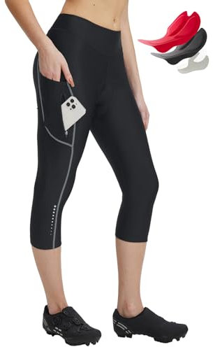baleaf Damen Fahrradhose 4D Gepolstert Radfahren Caprihosen Hohe Taille Radfahren Fahrrad Polsterung Strumpfhose mit Taschen Grau L