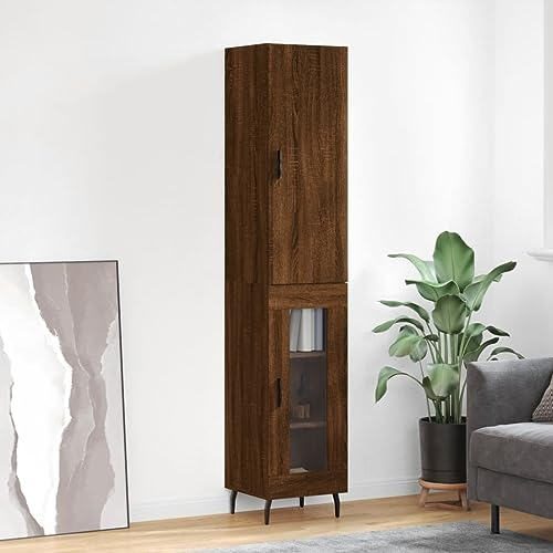 Tino Tech Highboard aus Holzwerkstoff 34,5x34x180cm Braun Eichen-Optik Wohnzimmerschrank Holz Esszimmer Schrank Küchenschrank Beistellschrank Hochschrank Wohnzimmer Vorratsschrank Modernes Design