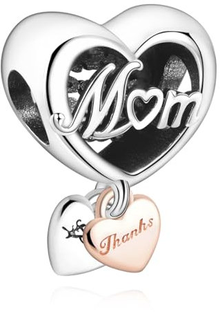 Rimgoris Argento 925 Charm per donna Bracciali Collana Charm penzolante cuore amore mamma per sempre