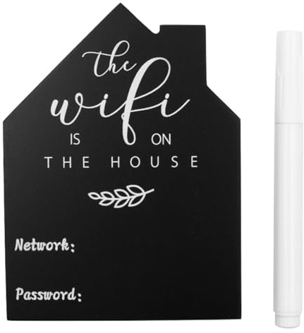 Hsthe Sea WiFi Passwort Schild, Holztisch, WiFi Schild, freistehend, Holztafel Stil, Hausform mit Tafel, löschbarem Stift für Zuhause, Couchtisch, Theke oder Schreibtisch (schwarz)