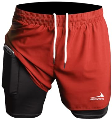 Herren Laufshorts 2 in 1 Shorts Gym Athletic Shorts Outdoor Marathon Workout Trainingsshorts rot orange M