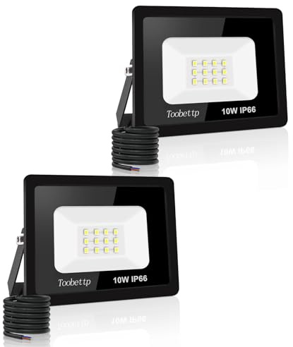 2PCS 10W LED Strahler Außen, 1000LM 6000K Kaltweiß Fluter für Garage Hof | Flutlicht mit 12 LED-Chips, 120°Winkel, IP66 180°Halterung,50000h Lebensdauer,Außenstrahler Für Garten Parkp