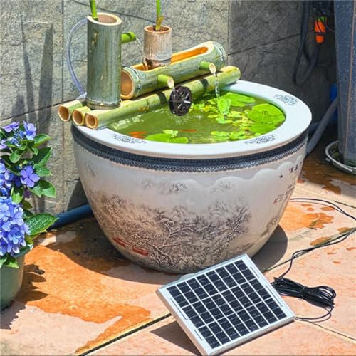 HJDSUDU Kit de Fontaine à Eau Solaire en Bambou, décoration de Jardin Zen avec Pompe et énergie Solaire, Fontaine à Eau Feng Shui, décoration de Jardin extérieur, fontaines en Bambou,60cm
