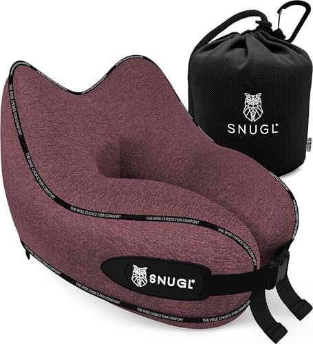 SNUGL Nackenkissen Memory Foam Waschbar & Verstellbar | Kuscheliges Nacken Reisekissen Für Flugzeug, Auto & Unterwegs | Reise-Kissen Nackenhörnchen, Neck Travel Pillow (Hellrot, Erwachsener Normal)