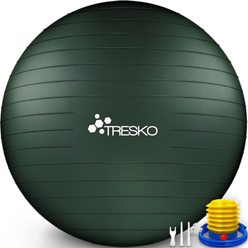 TRESKO® - Palla per esercizi | Palla da ginnastica da 55 a 85 cm con pompa | Palla per esercizi anti-scoppio e molto spessa | Palla per il parto per yoga, pilates, fitness (verde smeraldo, 75 cm)
