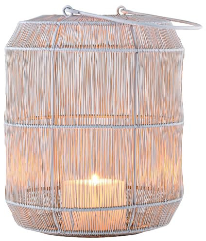 Marrakesch Boho Deko Aesthetic Windlichter Metall Draht 27 cm groß Weiss Gold | Windlicht Teelichthalter Stello als Gartendeko & Wohnzimmer Tisch Deko | Exquisite Kerzenständer für Teelichter