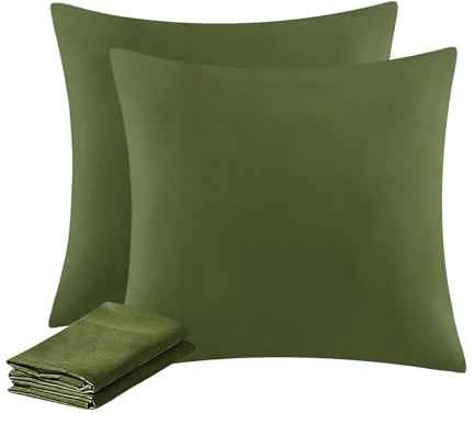 Aisbo Kissenbezug 80x80 2er Set - Kopfkissenbezug 80 x 80 Olivgrün mit Reißverschluss Olive Grün aus Mikrofaser, ÖKO-TEX Pillow Cover 80x80cm, Weich und Bügelfrei