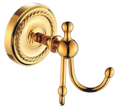 Belle Arti Verona - Gancho para toallas de pared, 2 ganchos, doble gancho de latón para baño, cocina, inodoro, color dorado pulido, inoxidable