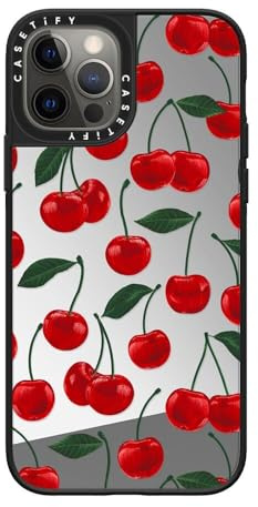 CASETiFY Mirror iPhone 12 Pro Case [Reflective / 4.9ft Drop Protection/Compatible with Magsafe] - vibrant red cherry pattern - Silver On Black
