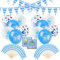 Qiciqinoone Oktoberfest Deko Set, 78 Stück Blauen Deko Babyparty Deko mit Servietten Banner Wimpelkette Blau Weiß Bedruckte Luftballons Kuchendekoration für Kinder Geburtstagsdeko Bierfest Party Deko