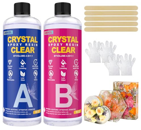 Resine Epoxy Transparente et Durcisseur, 33oz/960ml ésine époxy transparente, 1: 1 Ratio Transparent Résine époxy Cristalline pour Moulage et Revêtement, fabrication de bijoux, bois, peinture (960ml)