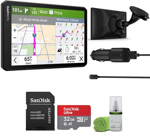 Garmin Dezl OTR720 GPS Truck Navigator 7 Large Display Touchscreen, Commercial GPS Navigation for Semi Trucker Driver Bundle with 32GB SD Memory Card + LCD Cleaning Kit