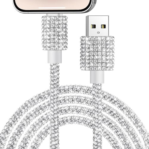 Vofolen for iPhone Charger Cable 1.2M 60W for Fast Charger Cable Glitter Bling Sparkly USB for Phone Cord Wire for iPhone 14 13 12 11 Pro/Xs Max/X iPad, Outdoor, Car-White