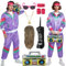 Mrsclaus 80er 90er Jahre Outfit für Herren Damen Jogginganzug Trainingsanzug Kostüm Erwachsene Disco Karneval Partnerkostüme Set mit Pop Rock Perücke Radio Telefon C058S