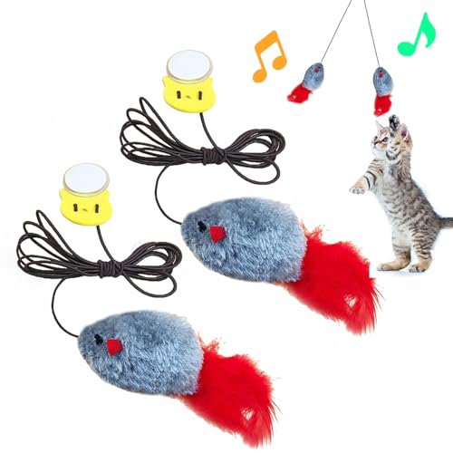 Nokwocy Lot de 2 jouets pour chats auto-emplois cadre de porte suspendu souris élastique avec son grinceur, jouet interactif pour chats intérieurs, adultes chatons