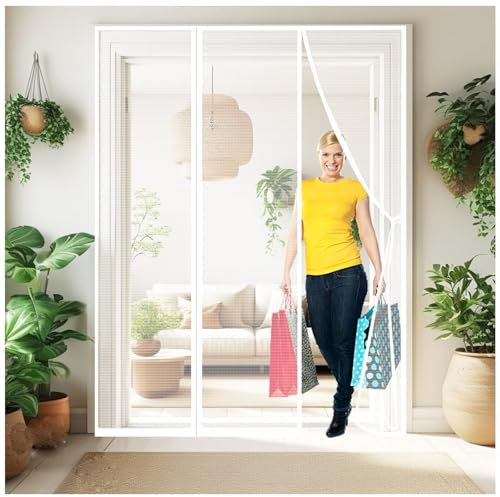 Blanc moustiquaire enroulable pour porte fenetre double W245xH245cm MagnéTique Rideau De Porte Moustiquaire Porte Fenetre Anti Insecte Mouche Moustique pour Couloirs Patio