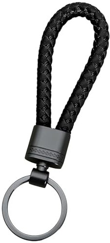 WOLMIK Braided Leather Keychain, PU Leather Strap Keyring Car Braided Keychain Woven Rope Keyring with Zinc Alloy, Key Fob Hanging Ornament for Hang Keys Car Keys for Men or Women