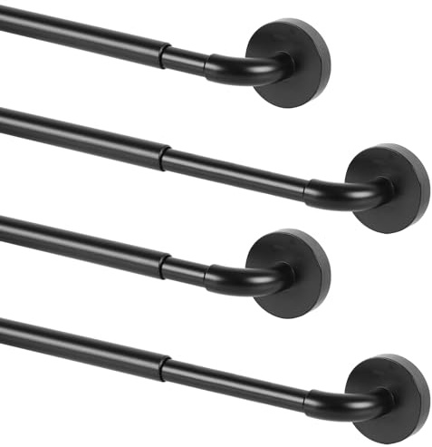 TYRON 4er-Pack magnetische Gardinenstangen für Metalltüren Verstellbar 76,2-101,6 cm, 9,5 mm Durchmesser, magnetische Gardinenstangen für französische Türen, magnetische Café-Stange (Schwarz)