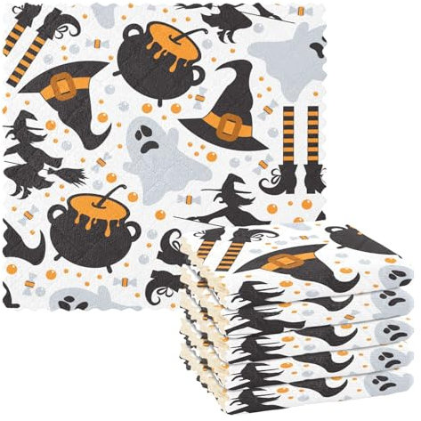 Ttgoth Paños de cocina de bruja de Halloween, 6 paños de limpieza, paños de cocina, suaves y absorbentes, reutilizables, de secado rápido, trapos de limpieza para baño, hogar, automóvil