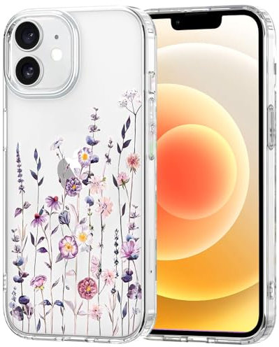 TVVTPU Hülle Kompatibel mit iPhone 12 / iPhone 12 Pro, Nie Vergilbung Hard PC Rückseite Handyhülle Stoßfester Kratzfest Transparent Blumen Muster Schutzhülle Case, Klar