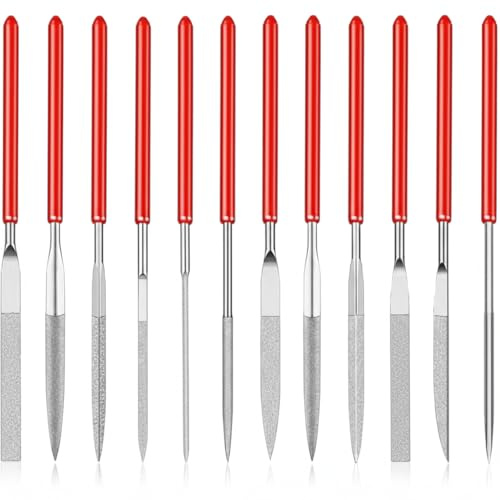 10 Pcs Precision Mini Modelling File Set - Mini Diamond Needle Files Set for Jewelers - Round, Flat & Triangular Diamond Files Tools for Metal, Resin, Plastic & Miniatures - 2 x 100mm