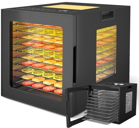 RELAX4LIFE Essiccatore Alimentare 850W Con 10 Vassoi Inox, 10 Programmi, Temperatura da 30 a 75℃, Funzione Timer 48h, Disidratatore per Frutta, Carne, Verdure, Erbe