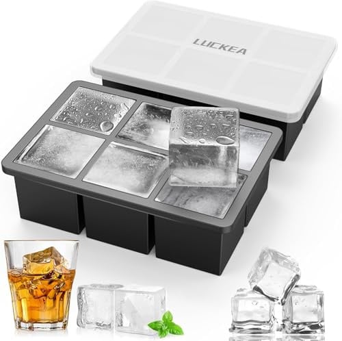 Silicone Ice Cube Tray with Lid - 2 Pack 6 Square Large Ice Cube Tray, BPA Free, Easy Release, Stackable Ice Cube Moulds for Whiskey, Cocktails, Baby Food, Juice, Ice Cream